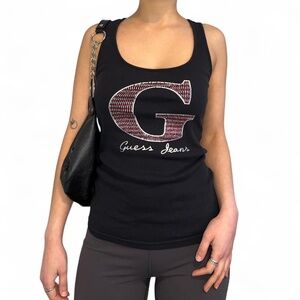 Y2K black Guess rhinestone tank top